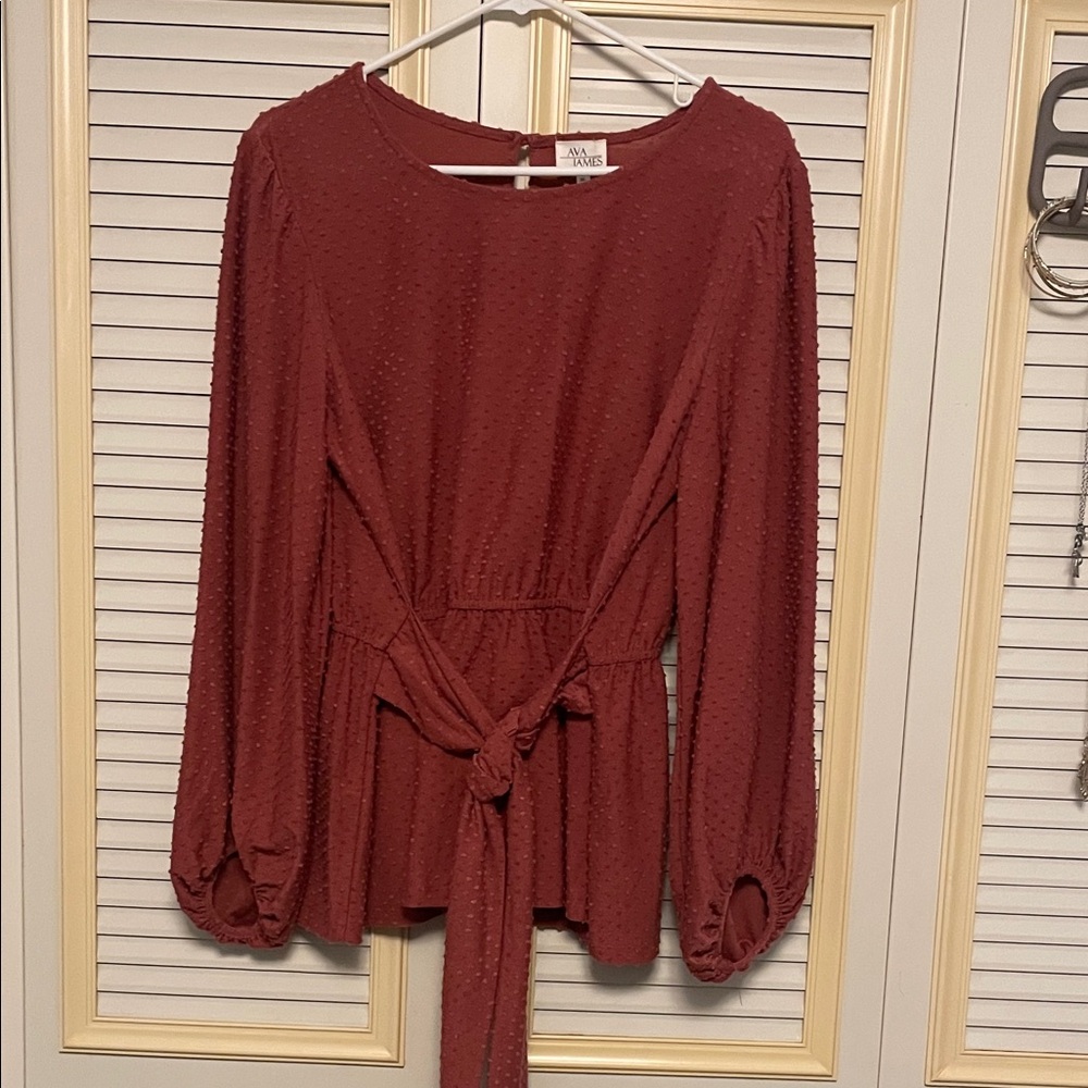 Elegant Burgundy Tie-Waist Blouse